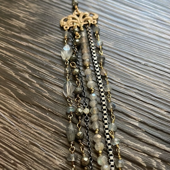 Sold💎cross chain layered necklace labradorite gold silver gunmetal coin pendent - Picture 7 of 15